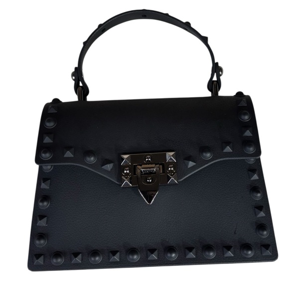 Jelly Studded Black Mini Handbag Bag Purse PVC Vegan Leather Shoulder Strap - Picture 9 of 10